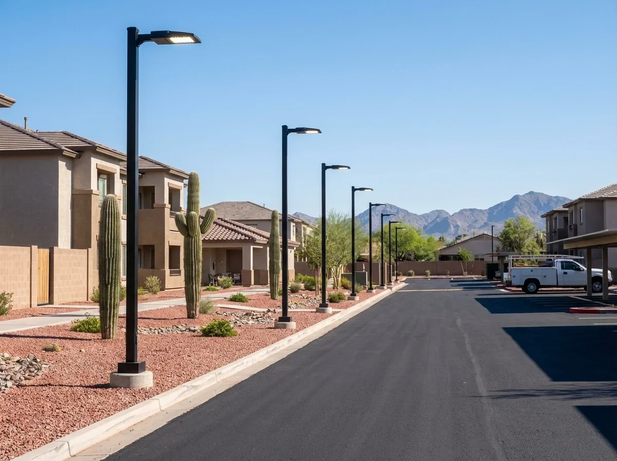Bright, safe parking lot lighting installed for enhanced security and visibility